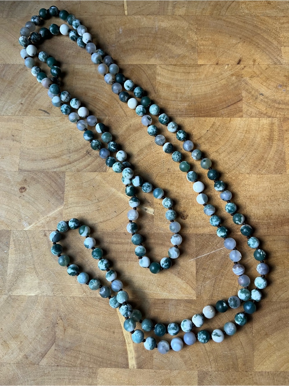 Moss Agate Beaded Strand Necklace - Women Jewelry Knotted Long Strand 30in